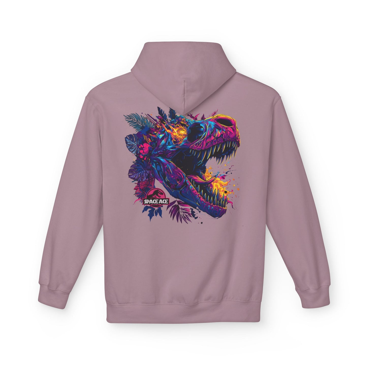 T-Rex Neon Jungle Hoodie — Colorful Dinosaur Graphic Pullover