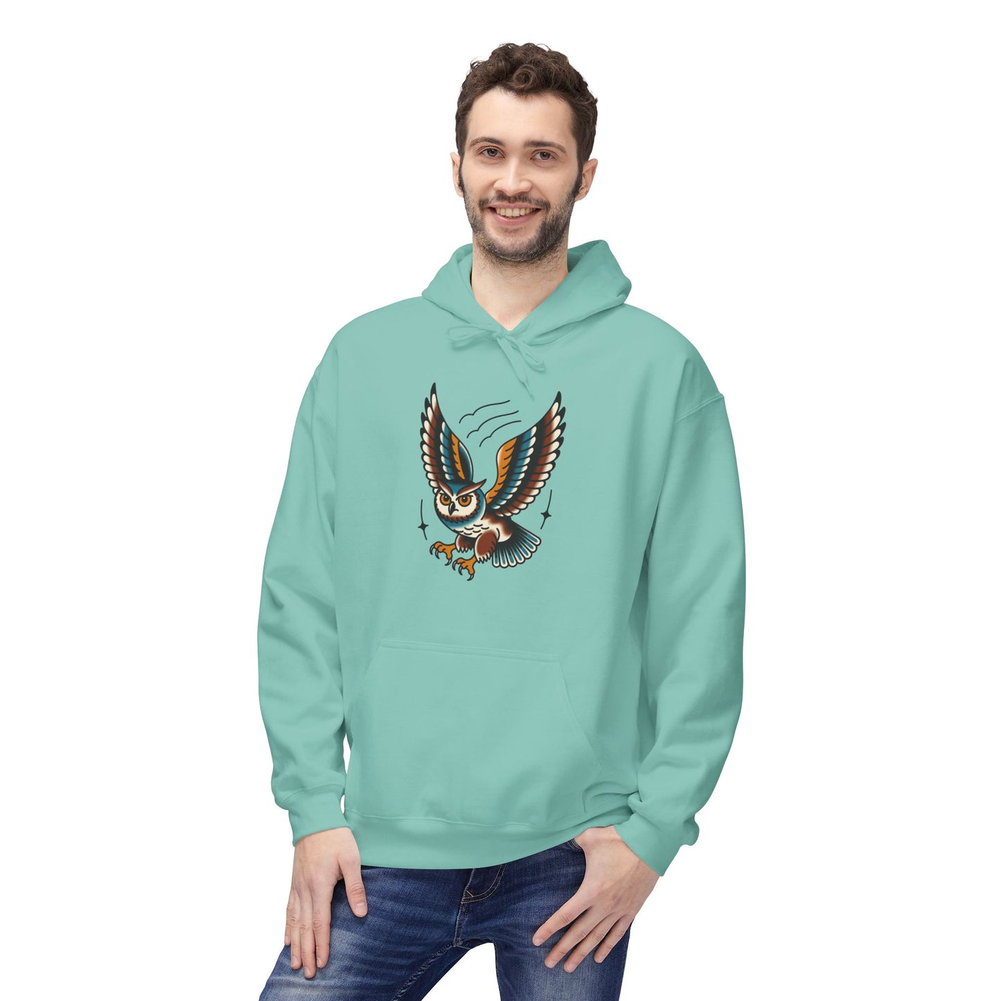Owl Tattoo Hoodie — Vintage Flying Owl Graphic Pullover