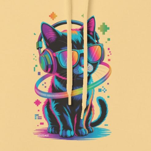 DJ Kitty Beats Hoodie, Cozy Casual Wear, Gifts for Cat Lovers, Graphic Hoodie, Comfortable Unisex Sweatshirt