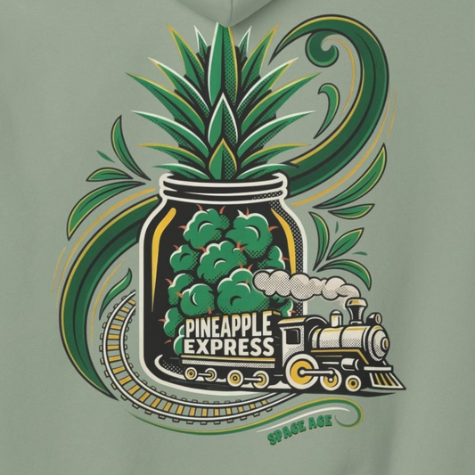 Pineapple Express Hoodie — Tropical Train Graphic Pullover