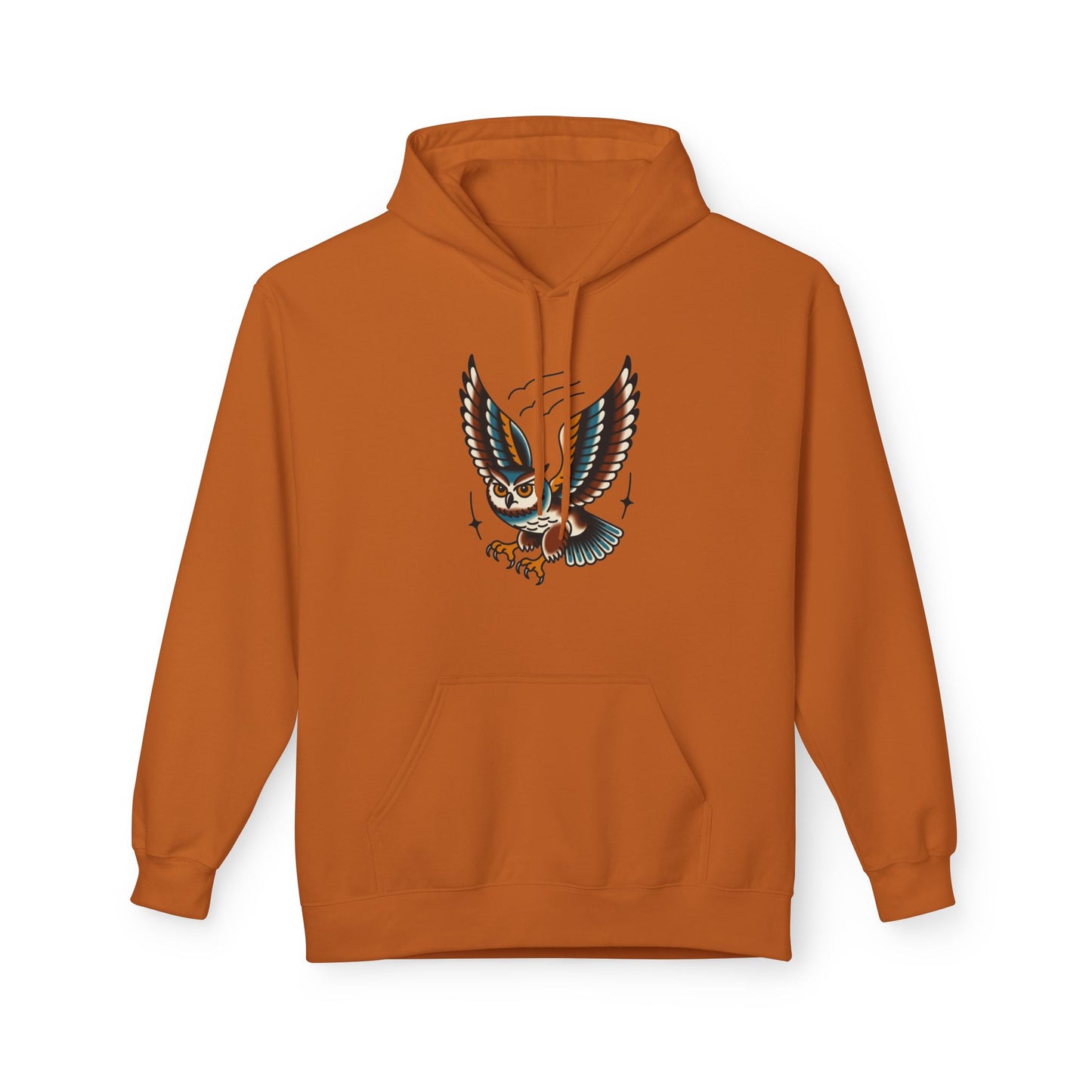 Owl Tattoo Hoodie — Vintage Flying Owl Graphic Pullover