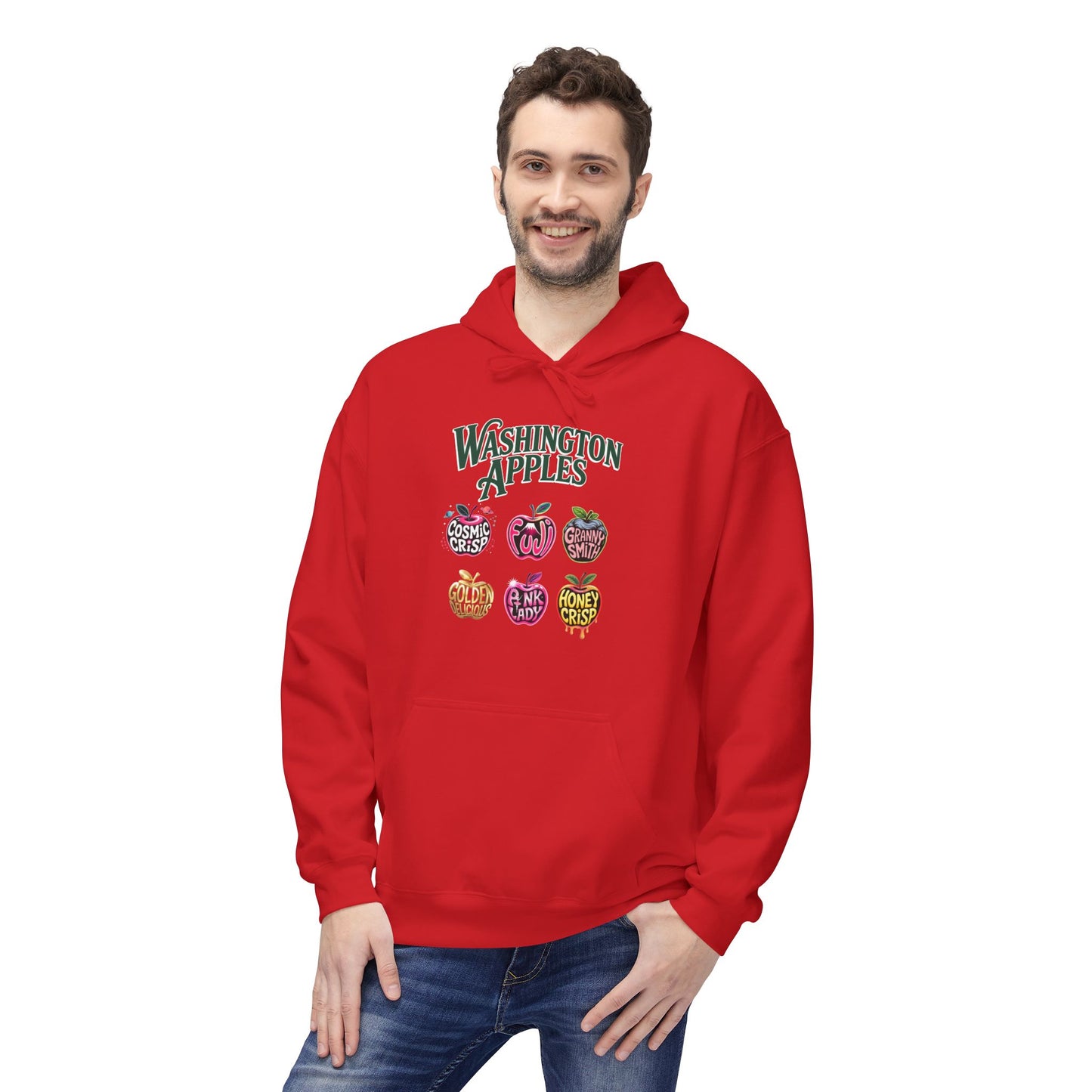 Washington Apples Hoodie — Graphic Apple Variety Sweatshirt (Cosmic Crisp, Fuji, Granny Smith, Pink Lady, Honeycrisp)