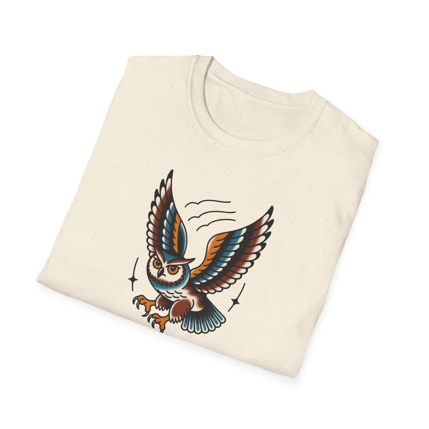 Vintage Owl Illustration T-Shirt - Flying Owl Tattoo Design