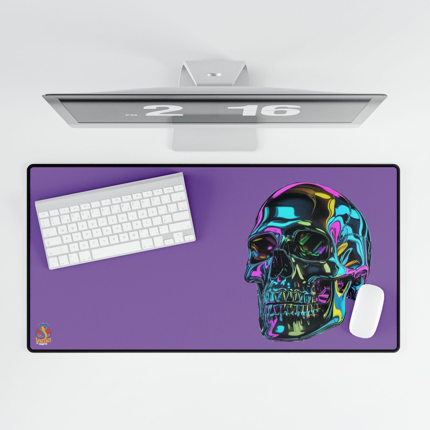 Neon Iridescent Skull Desk Mat Gaming Mouse Pad