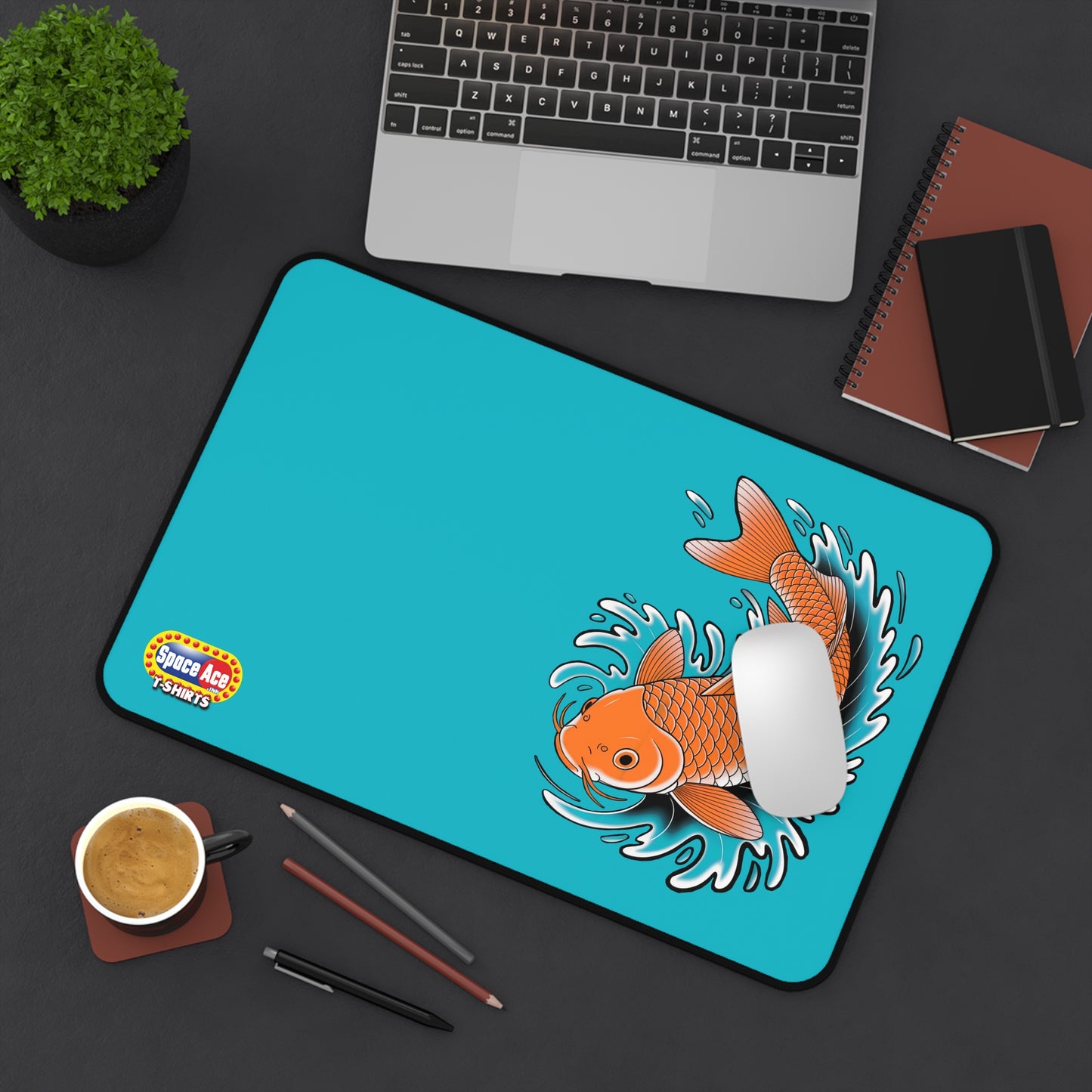 Koi Fish Splash Desk Mat - Blue Mousepad Desk Pad
