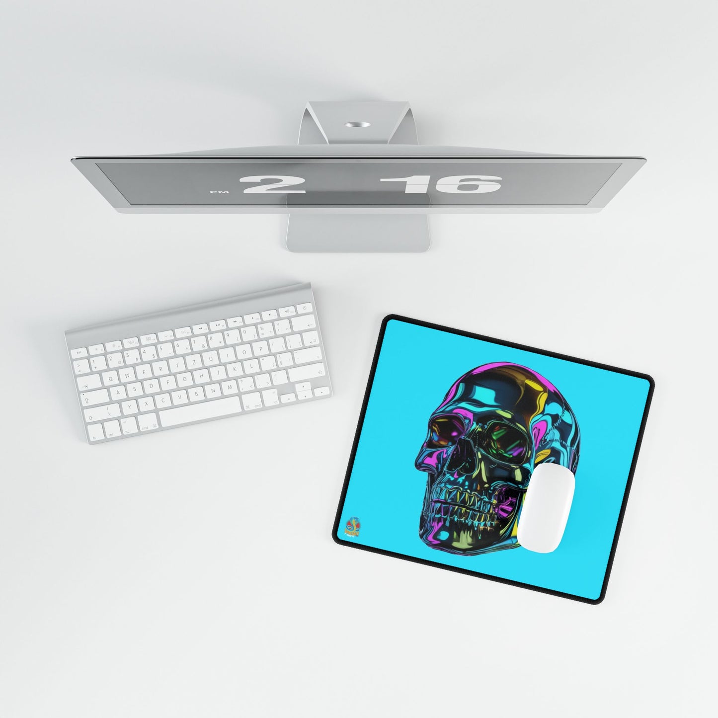 Neon Iridescent Skull Desk Mat Gaming Mouse Pad