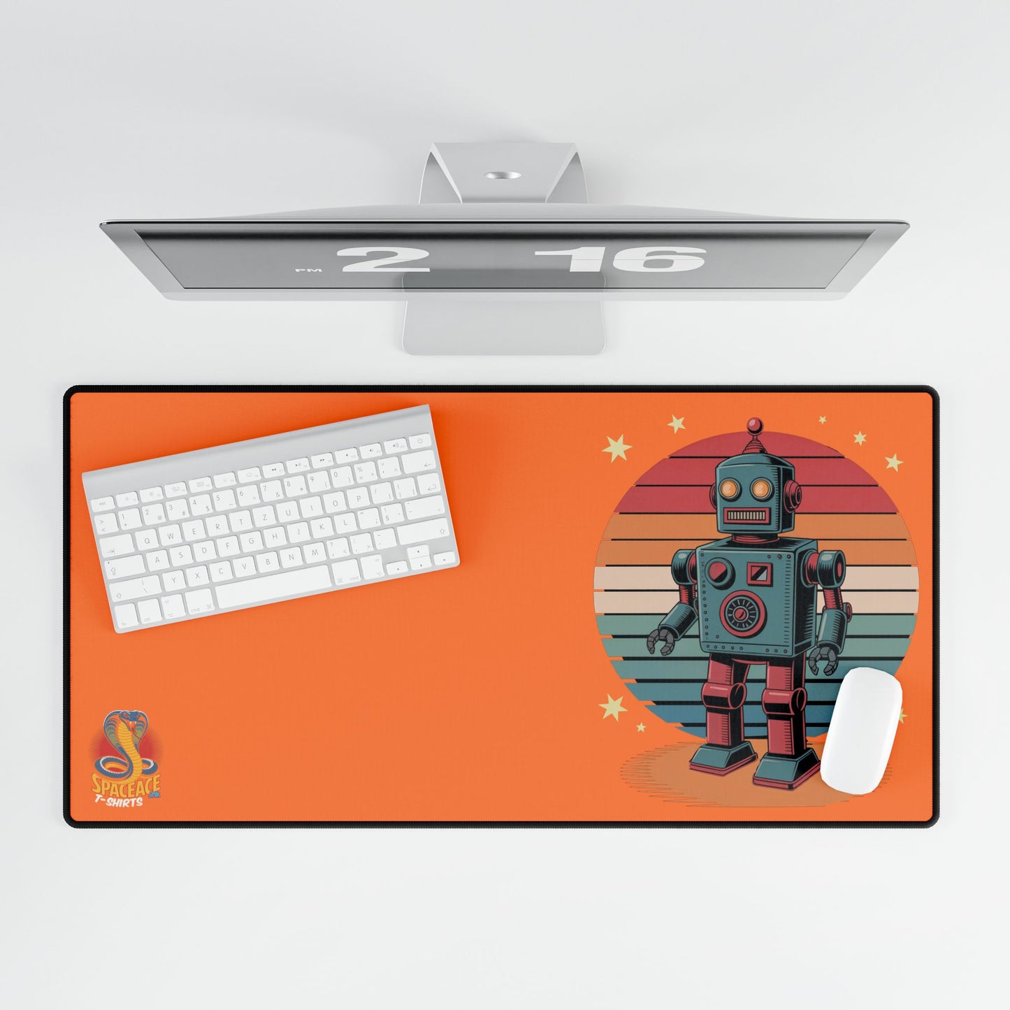 Retro Robot Desk Mat - Orange Gaming Desk Pad