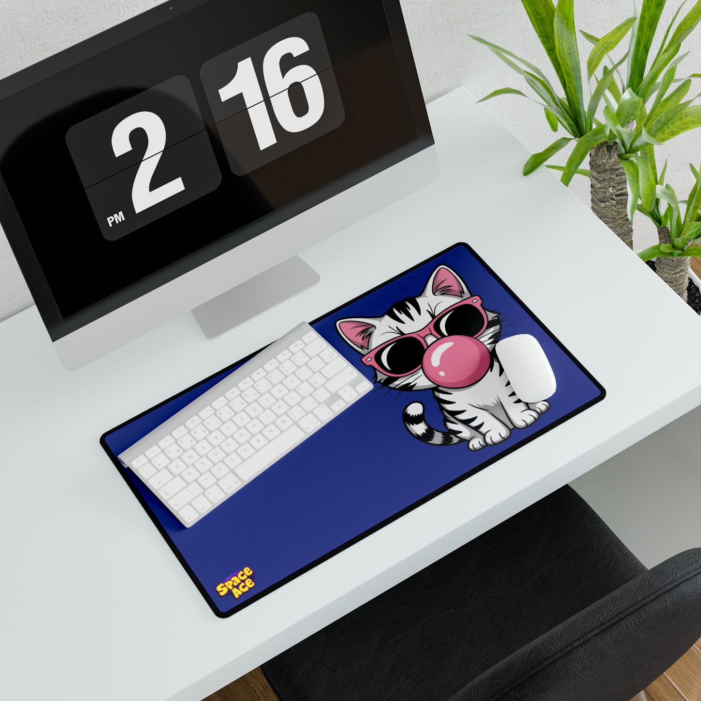 Bubblegum Cat Desk Mat Blue - Cat with Sunglasses Mouse Pad