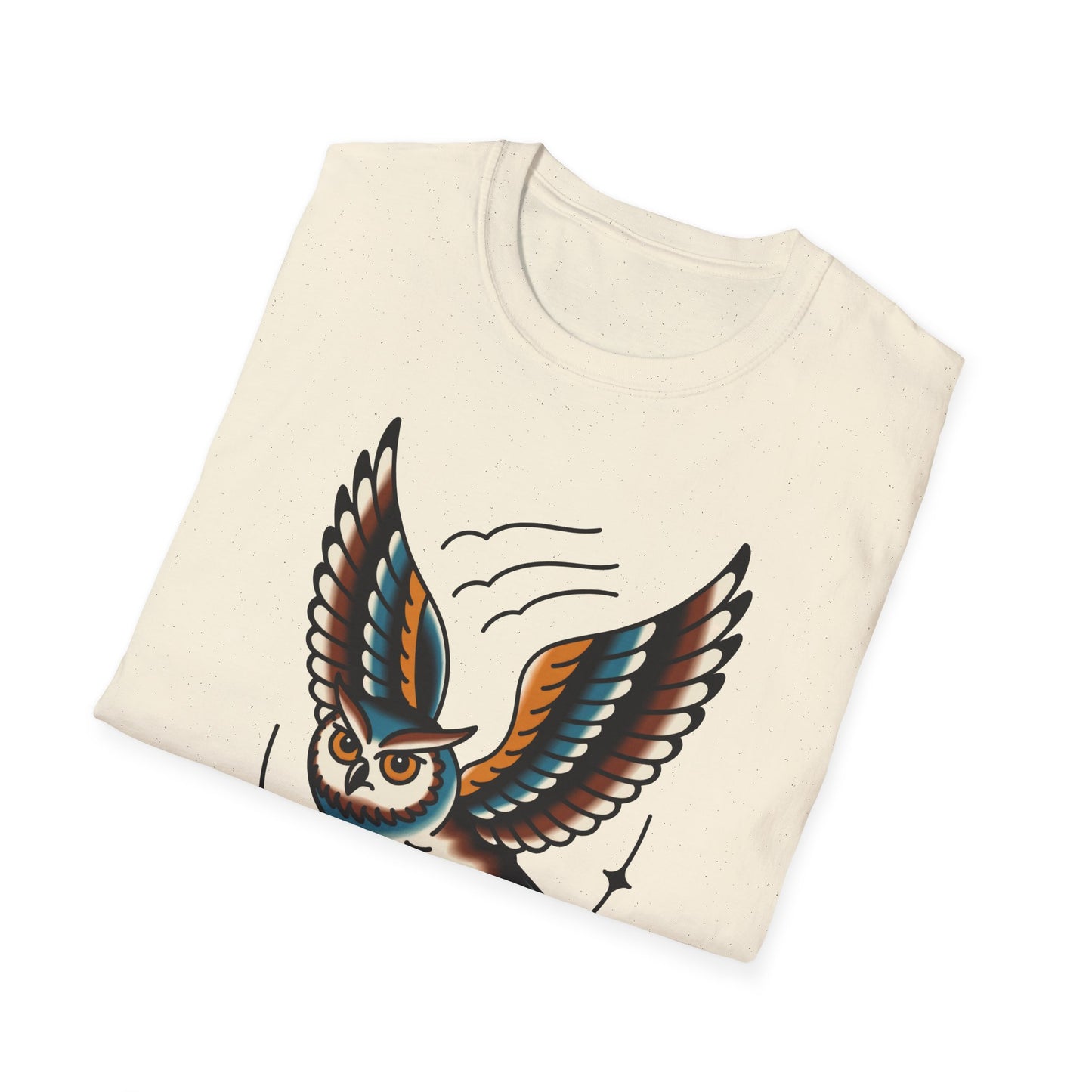 Vintage Owl Illustration T-Shirt - Flying Owl Tattoo Design