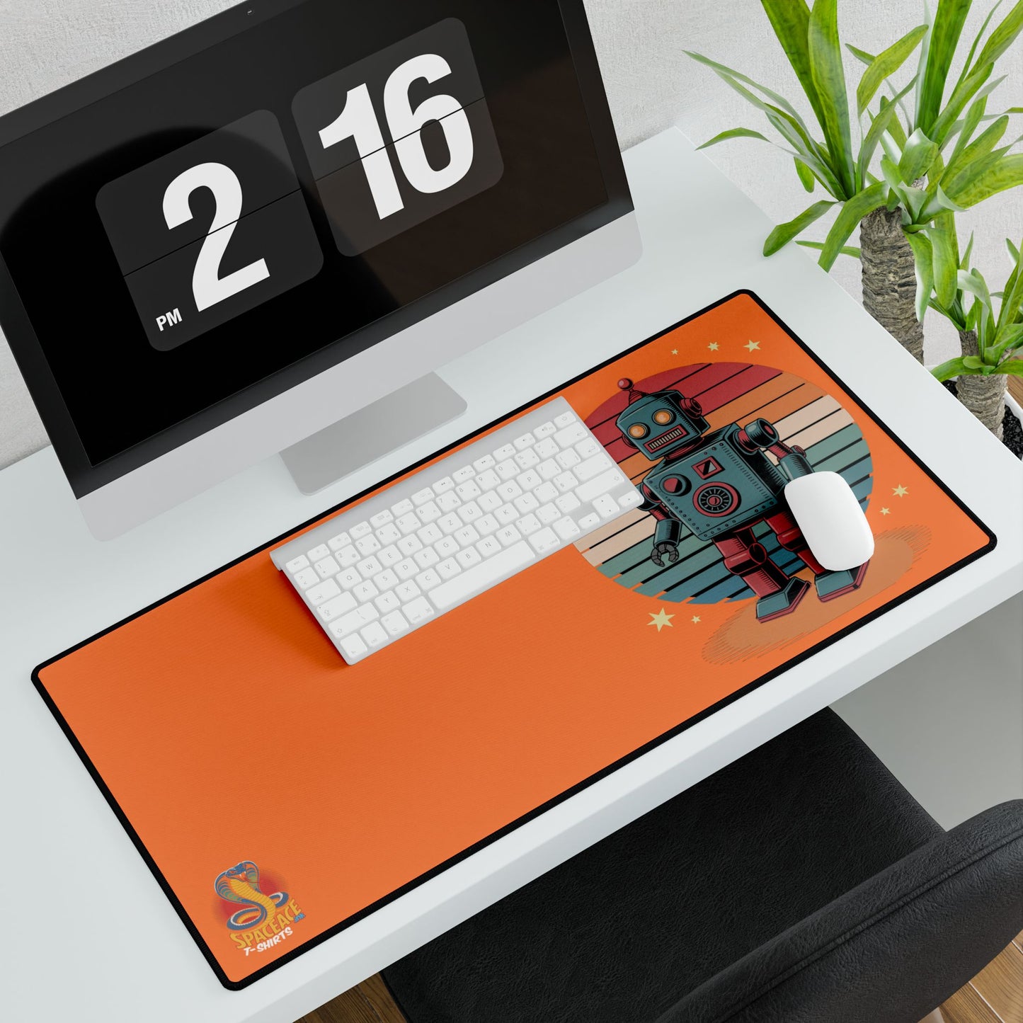 Retro Robot Desk Mat - Orange Gaming Desk Pad