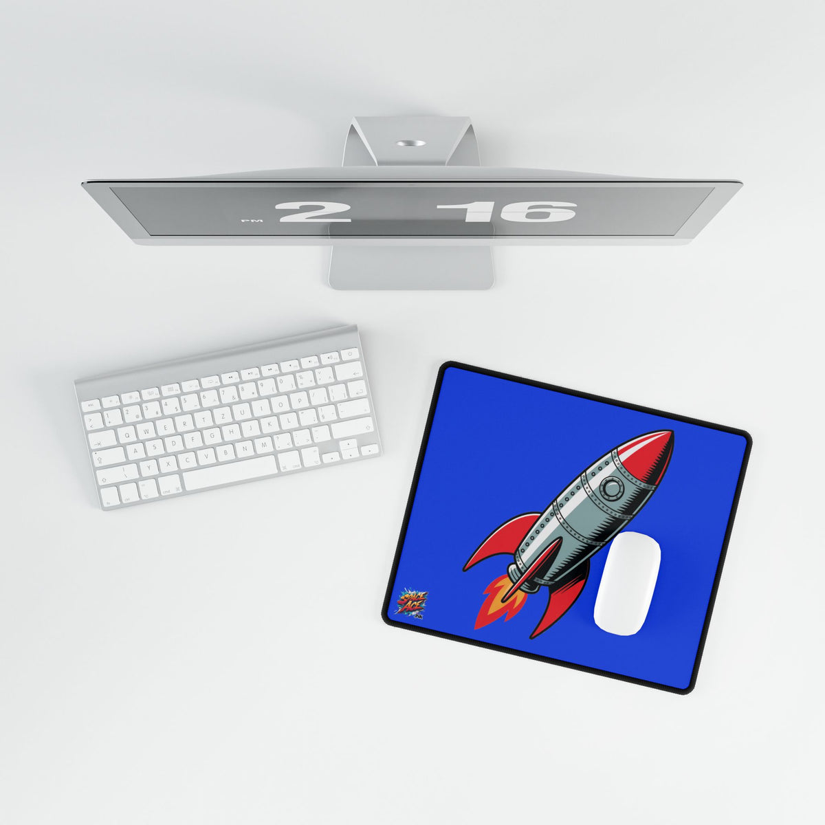 Retro Rocket Illustration Desk Mat - Space, Vintage Comic Style