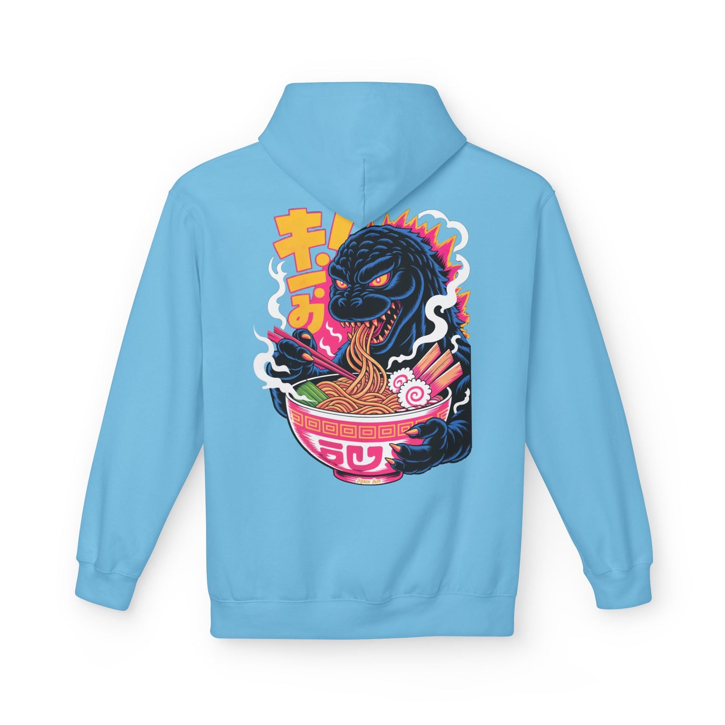 Kaiju Ramen Lover Hoodie — Neon Godzilla Eating Ramen Streetwear