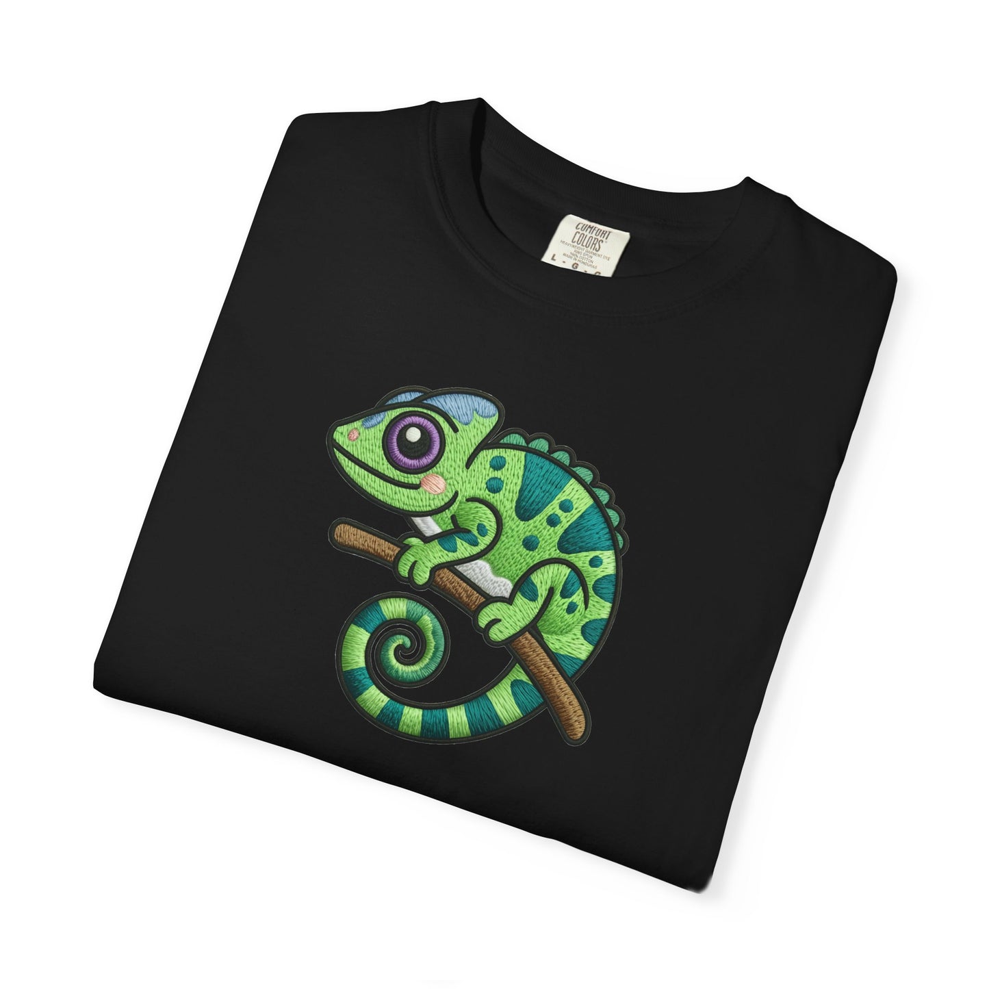 Embroidery Illusion Chameleon Graphic T-Shirt