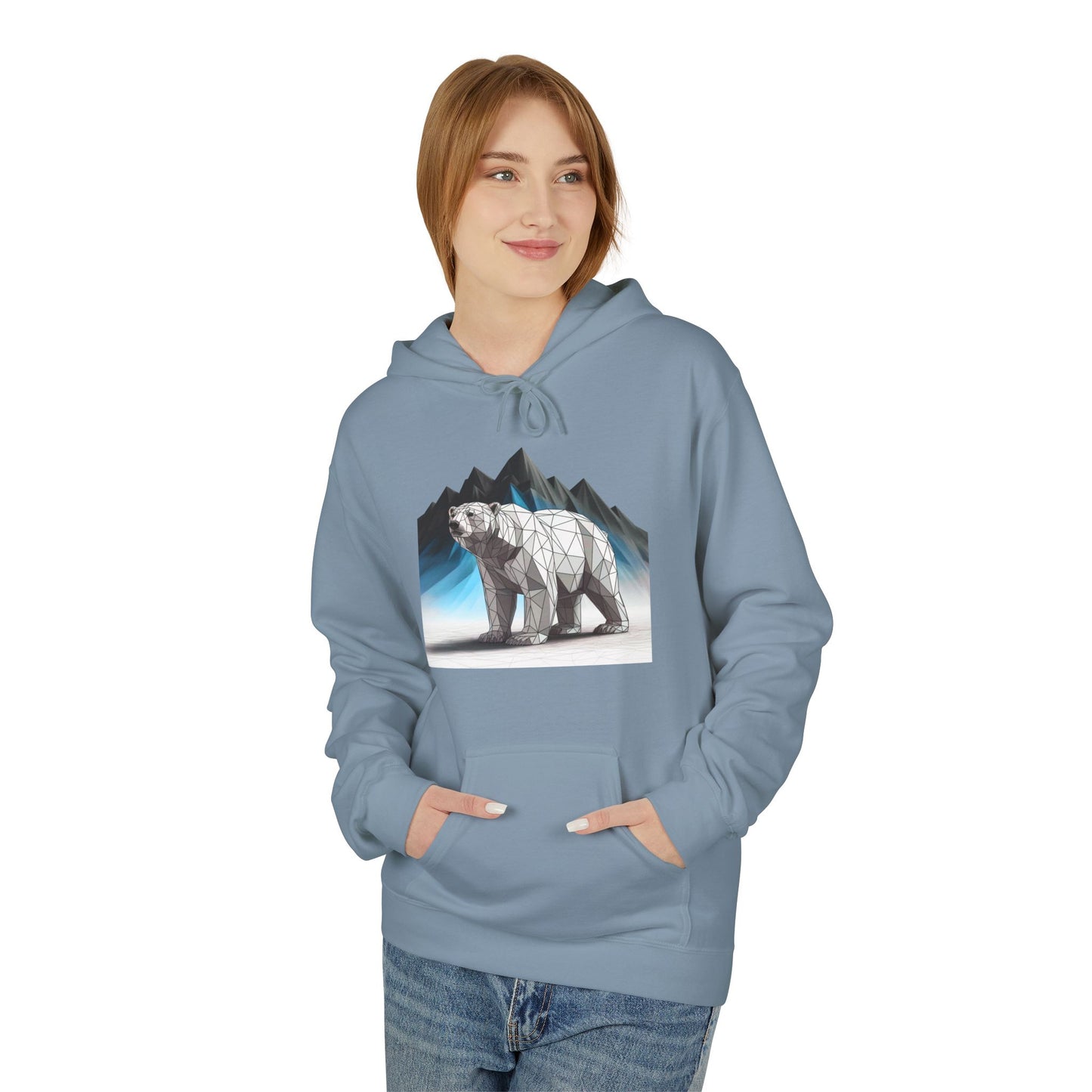 Geometric Polar Bear Hoodie — Mountain Arctic Graphic Sweatshirt