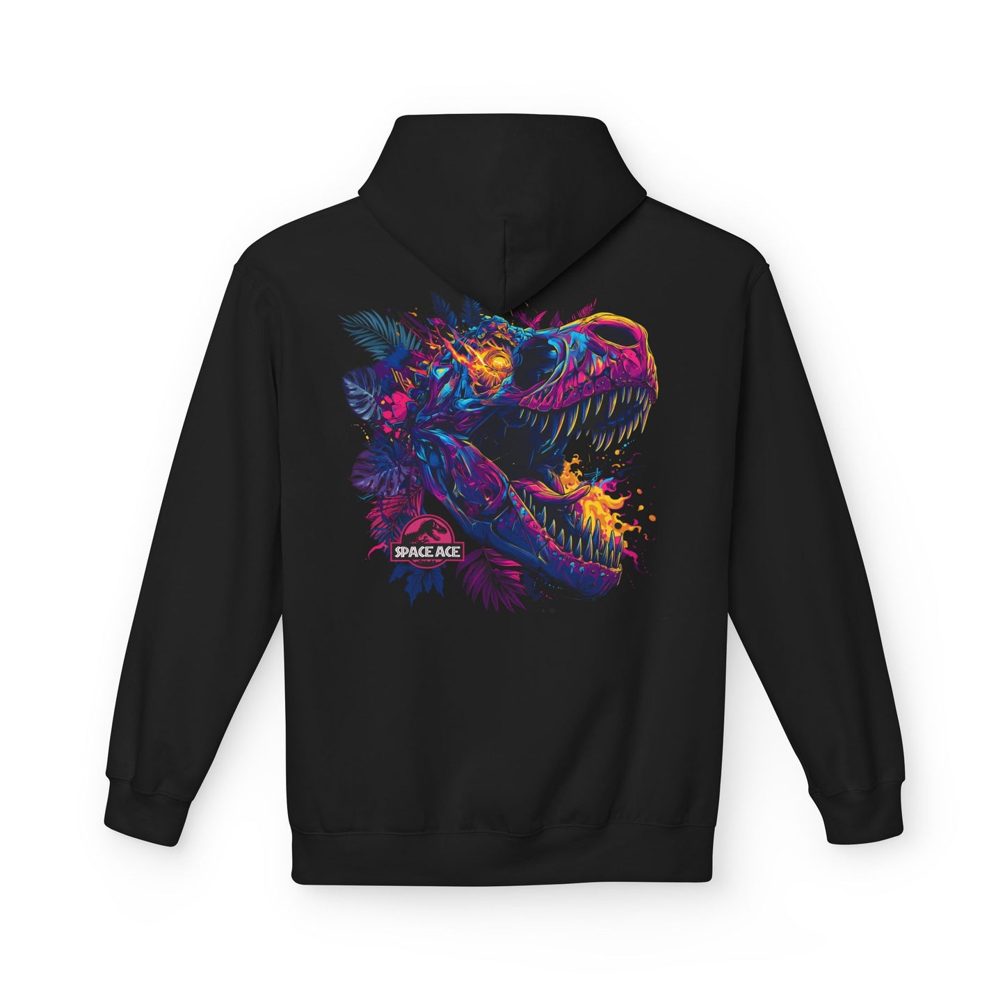 T-Rex Neon Jungle Hoodie — Colorful Dinosaur Graphic Pullover