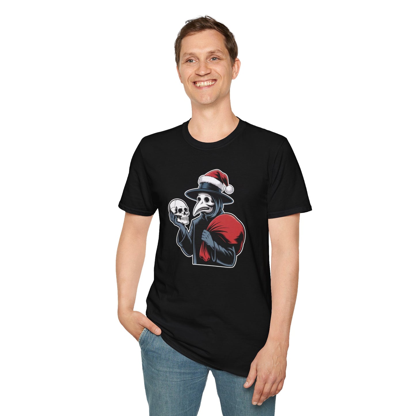 Plague Doctor Santa T-Shirt, Halloween Costume, Christmas Gift, Unisex Graphic Tee, Holiday Apparel, Fun Party Top