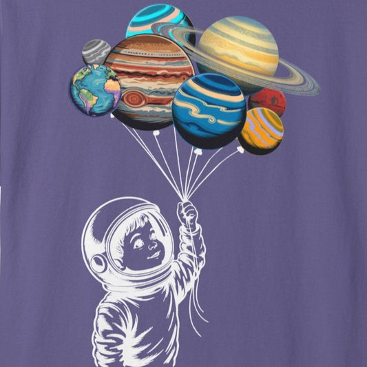 Space Balloon Unisex T-shirt, Astronaut Tee, Gift for Space Lovers, Fun Casual Style, Planetary Design, Space-Themed Apparel