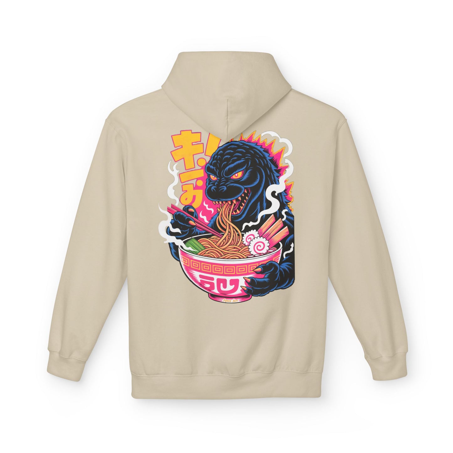 Kaiju Ramen Lover Hoodie — Neon Godzilla Eating Ramen Streetwear