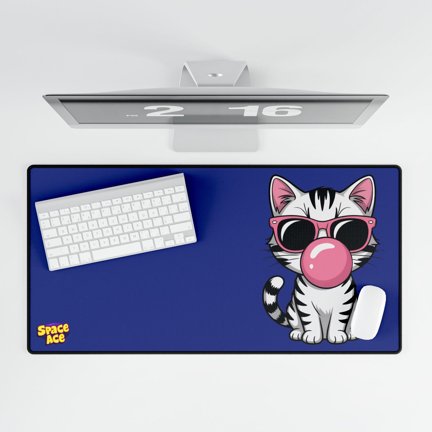 Bubblegum Cat Desk Mat Blue - Cat with Sunglasses Mouse Pad