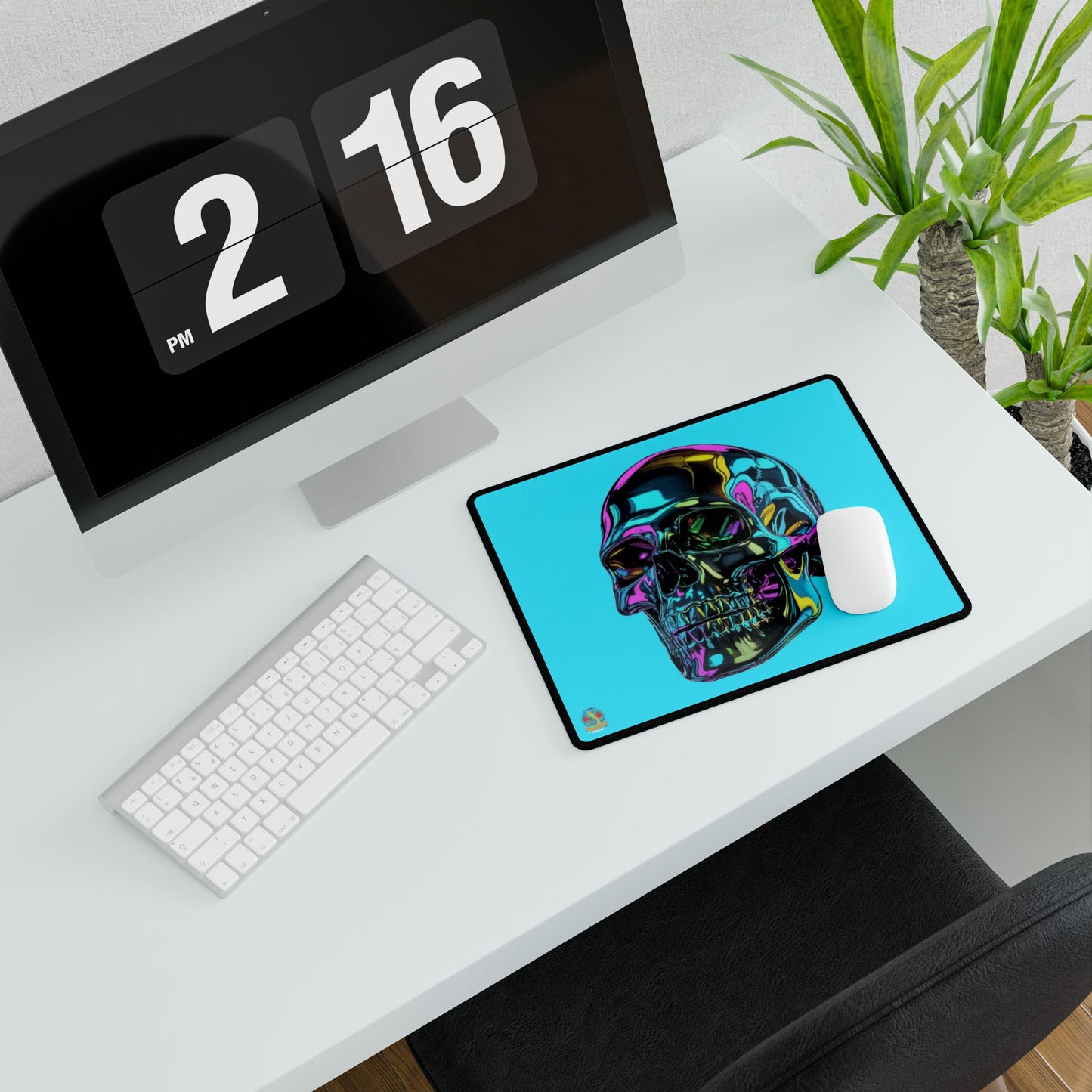 Neon Iridescent Skull Desk Mat Gaming Mouse Pad