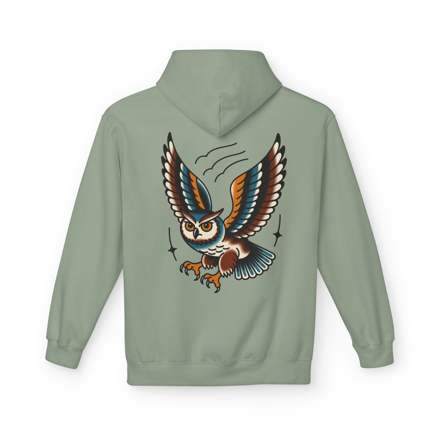 Owl Tattoo Hoodie — Vintage Flying Owl Graphic Pullover