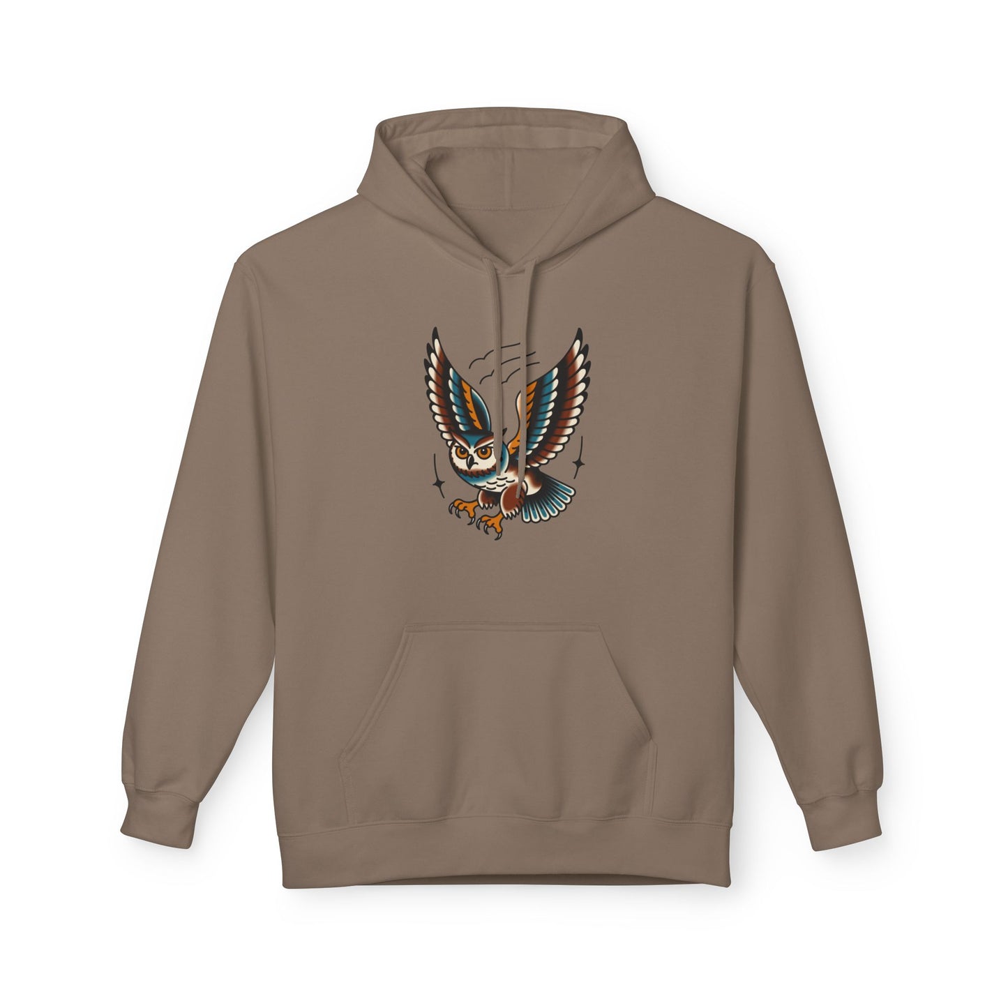 Owl Tattoo Hoodie — Vintage Flying Owl Graphic Pullover