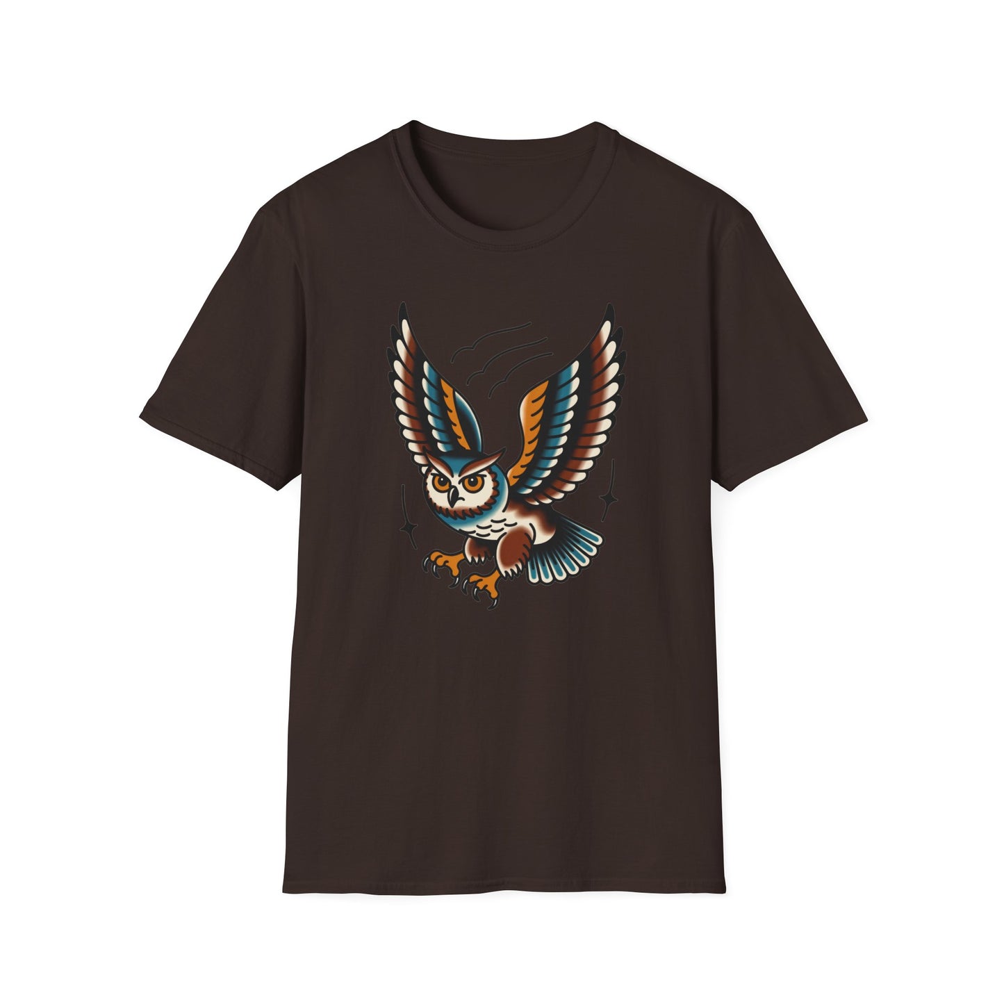 Vintage Owl Illustration T-Shirt - Flying Owl Tattoo Design