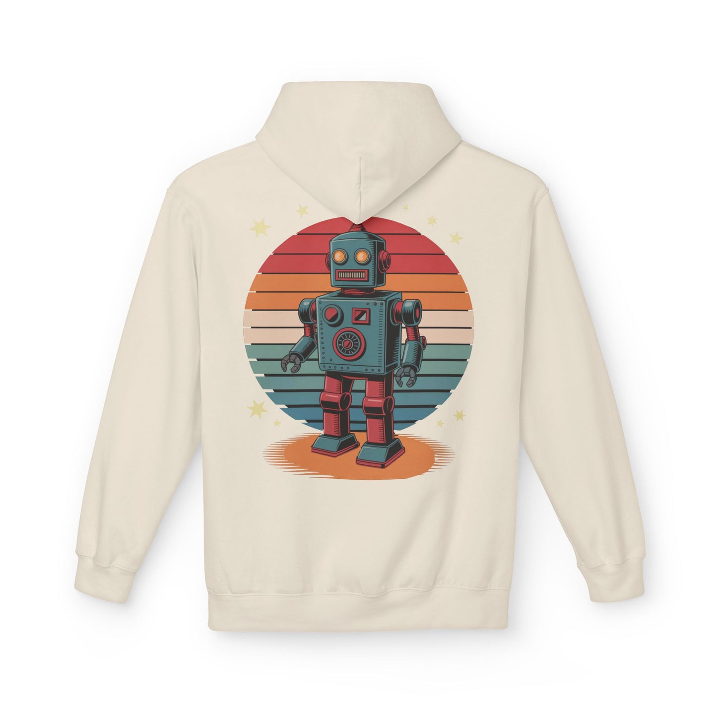 Retro Robot Hoodie – Vintage Sunset Space Toy Graphic