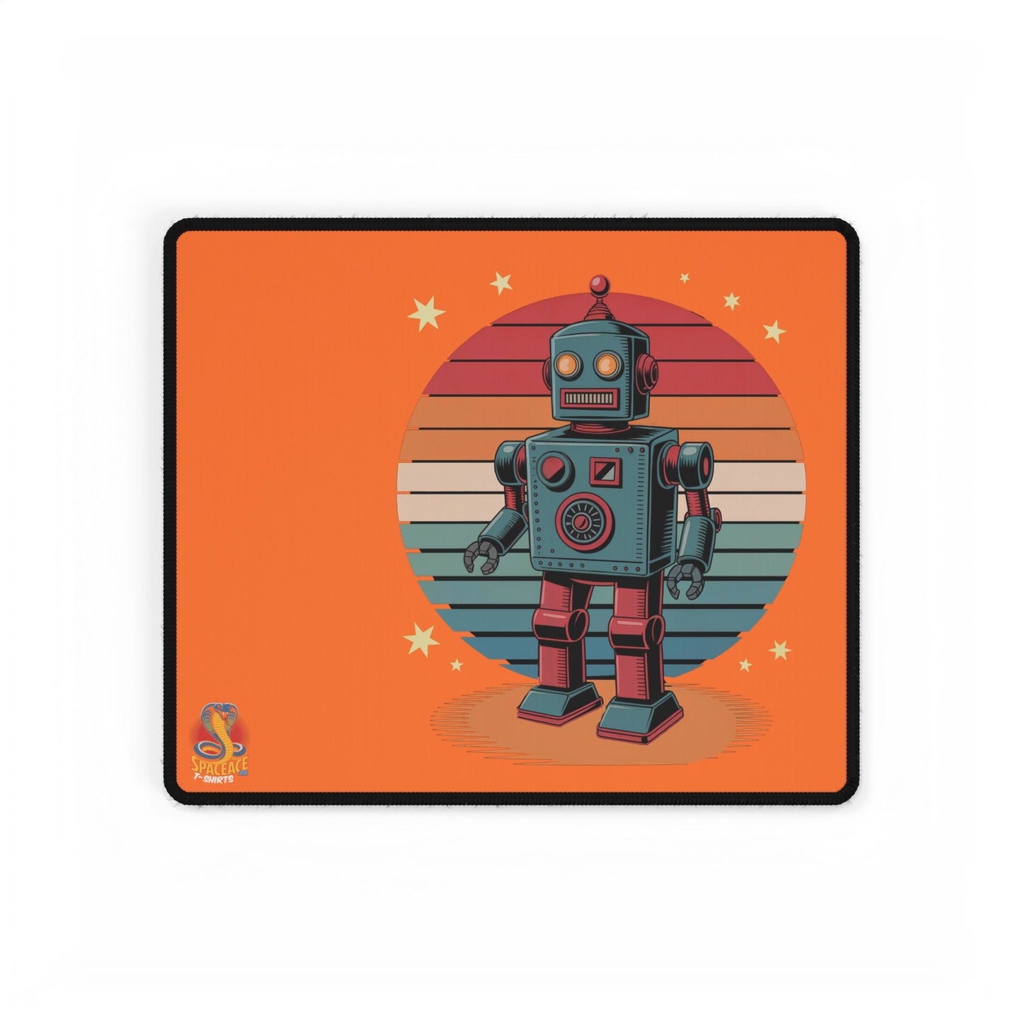 Retro Robot Desk Mat - Orange Gaming Desk Pad