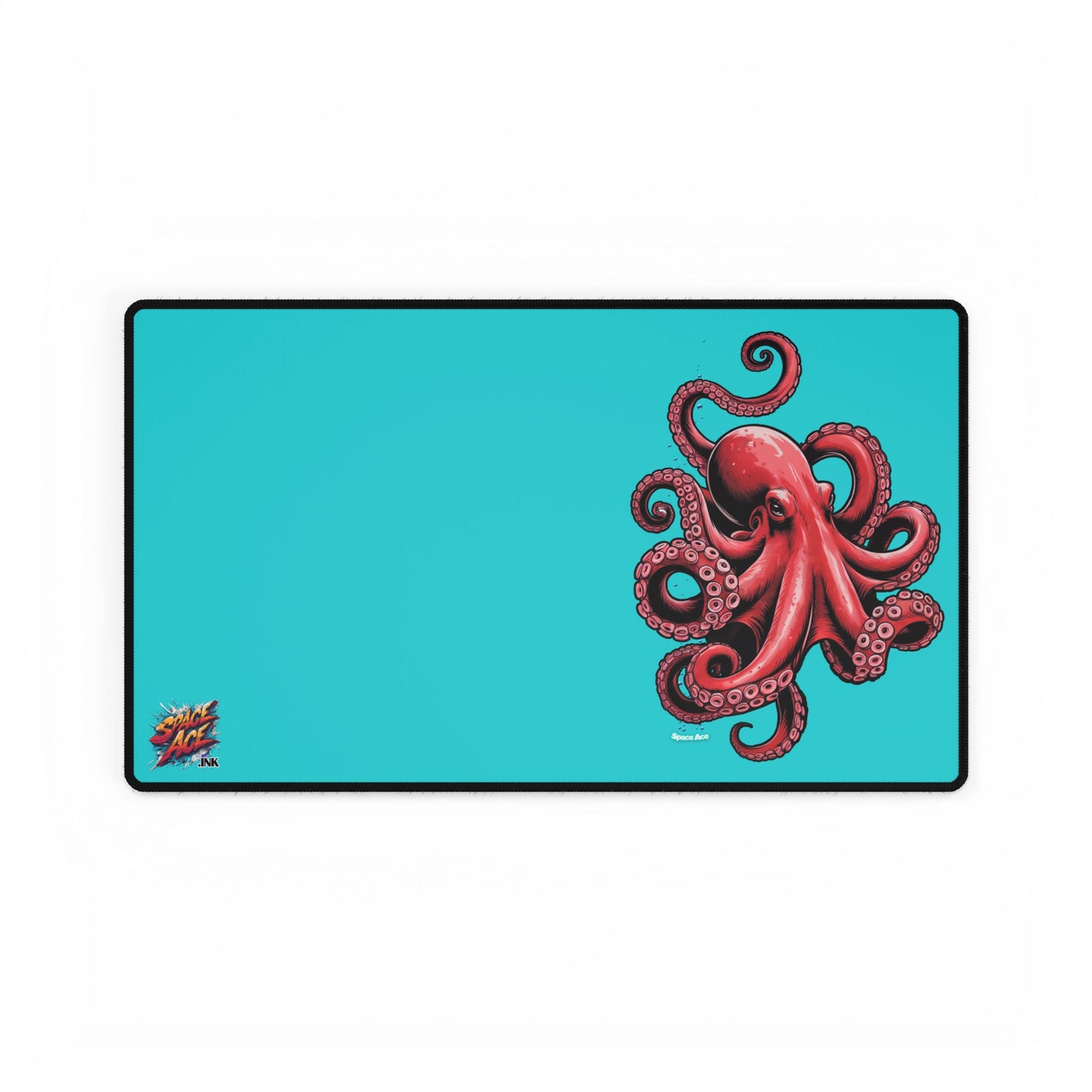 Red Octopus Illustration Desk Mat - Black Gaming Mousepad