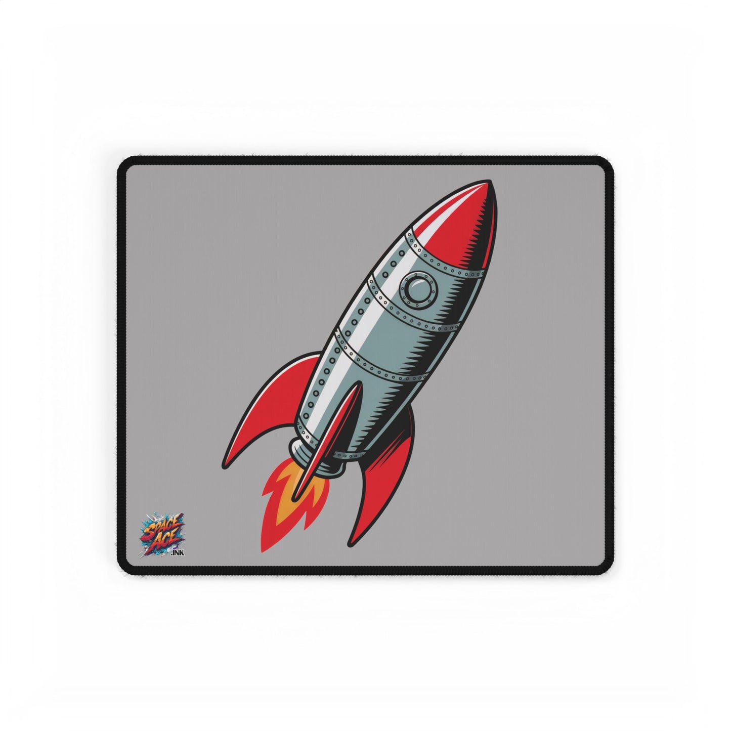 Retro Rocket Illustration Desk Mat - Space, Vintage Comic Style