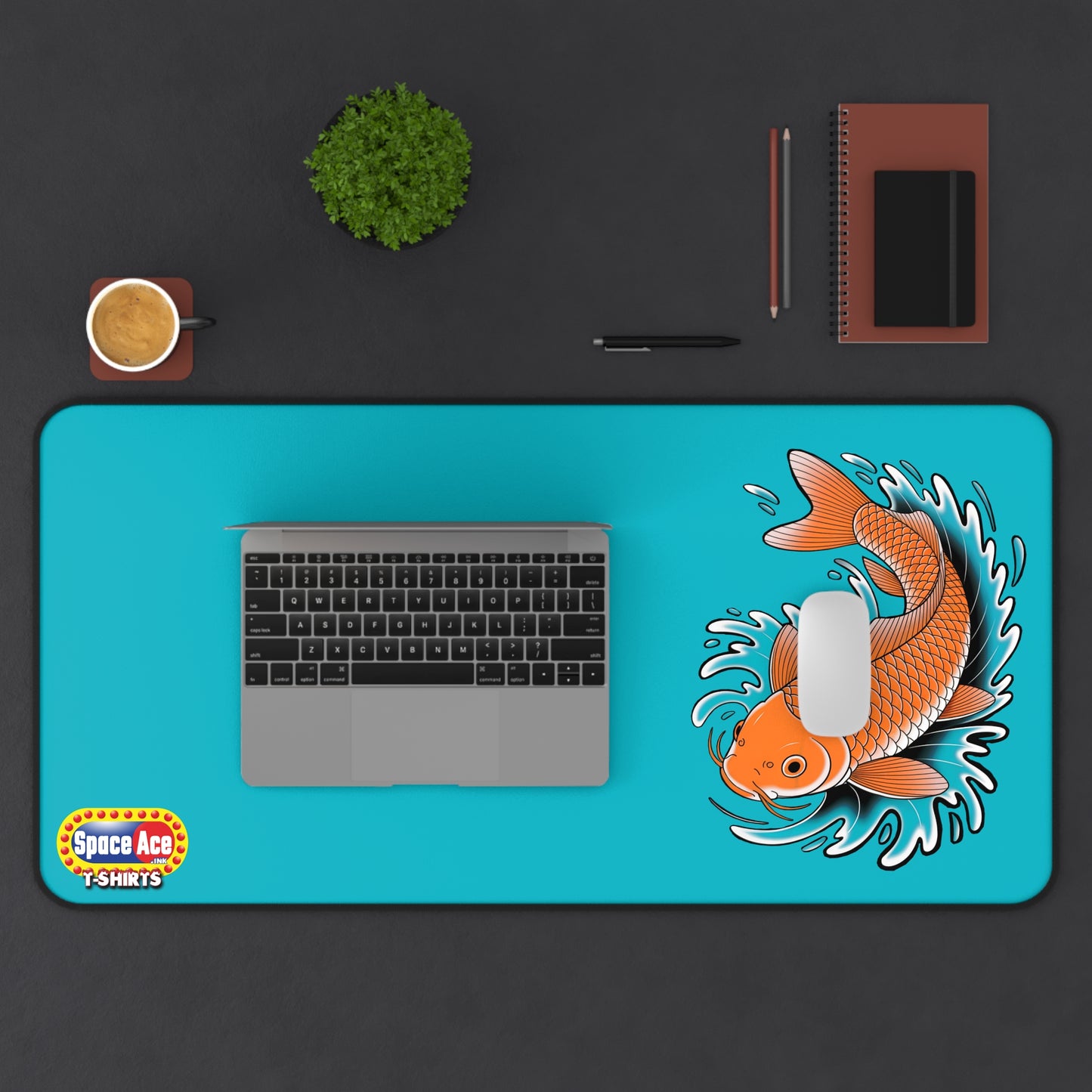 Koi Fish Splash Desk Mat - Blue Mousepad Desk Pad