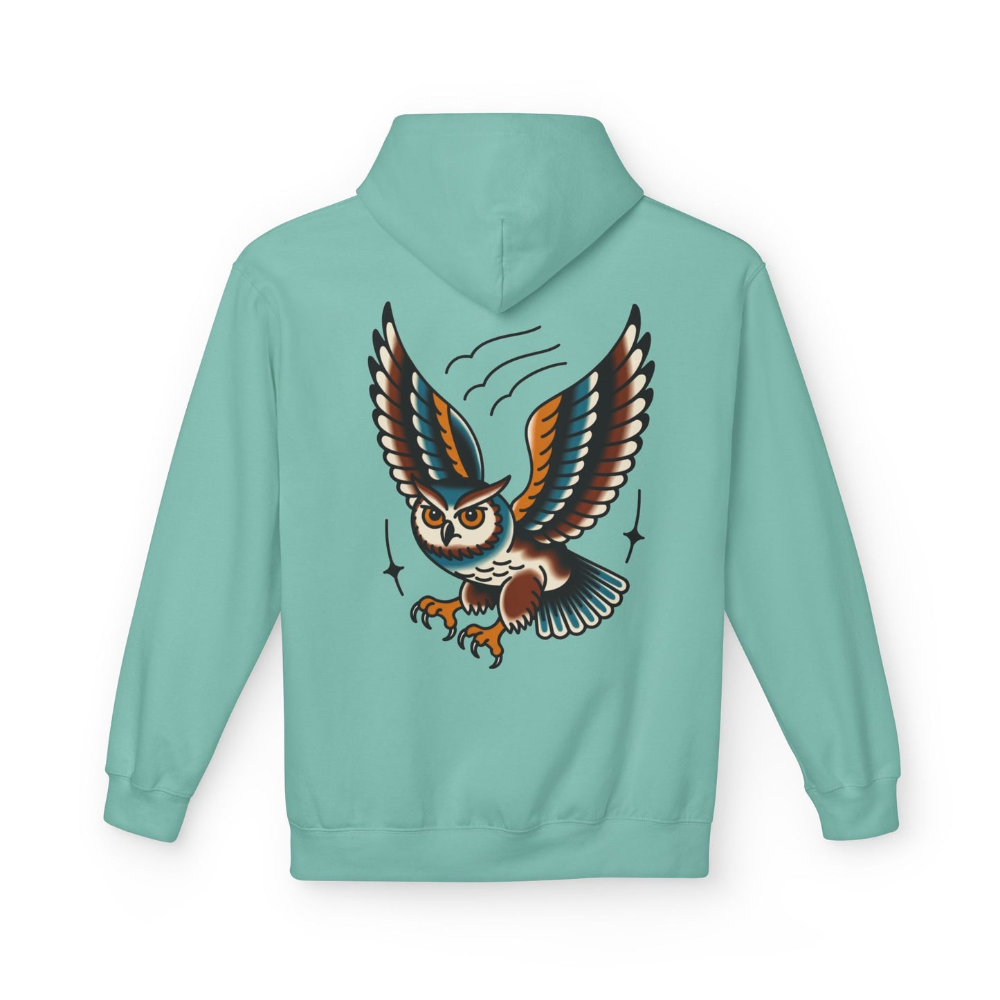 Owl Tattoo Hoodie — Vintage Flying Owl Graphic Pullover