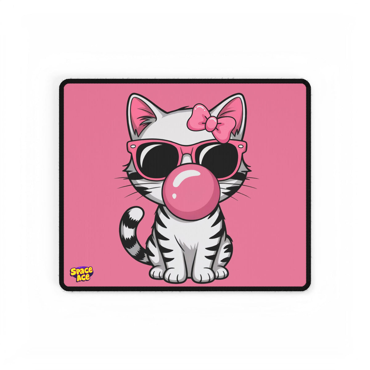 Bubblegum Cat Desk Mat - Pink Cat with Sunglasses Mouse Pad