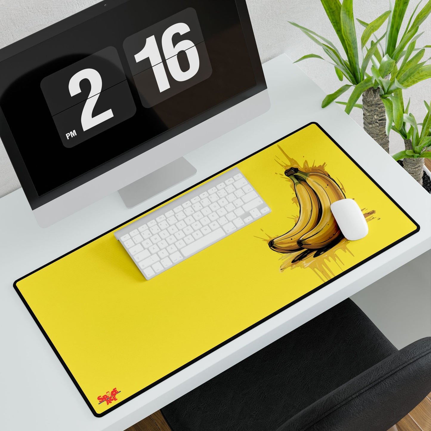 Banana Illustration Desk Mat - Yellow Fruit Playful Workspace Pad