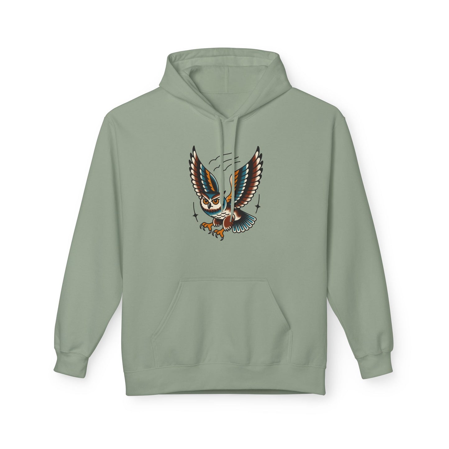 Owl Tattoo Hoodie — Vintage Flying Owl Graphic Pullover