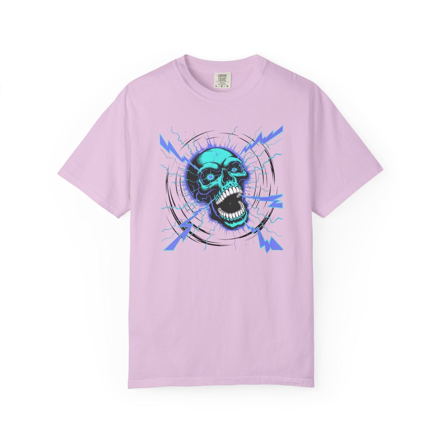 Electric Skull BLUE, Garment-Dyed Graphic Tee for Music Lovers, Halloween, Festival Wear
