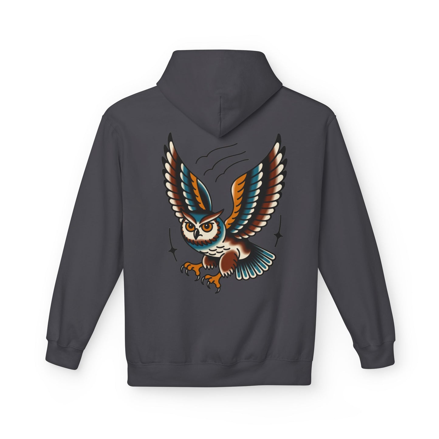 Owl Tattoo Hoodie — Vintage Flying Owl Graphic Pullover