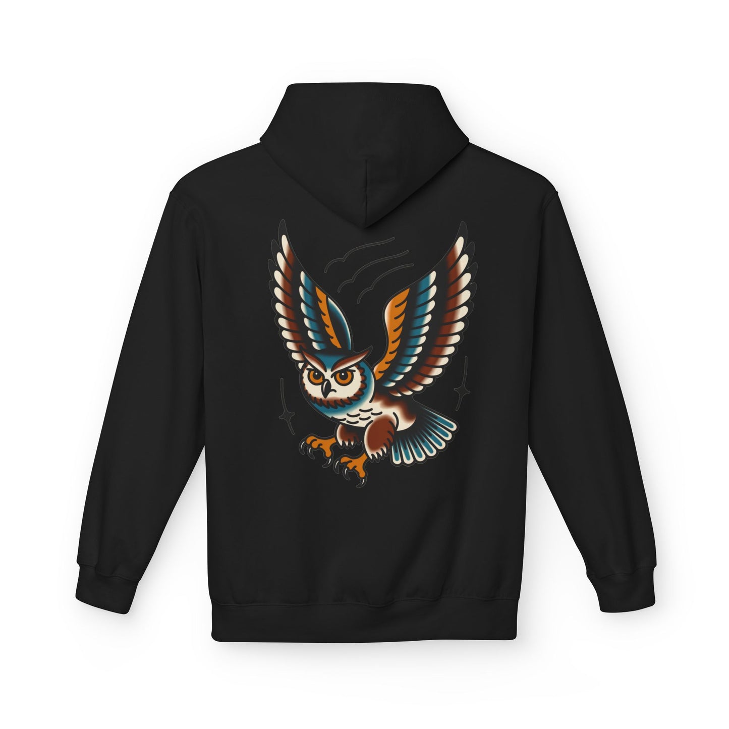 Owl Tattoo Hoodie — Vintage Flying Owl Graphic Pullover