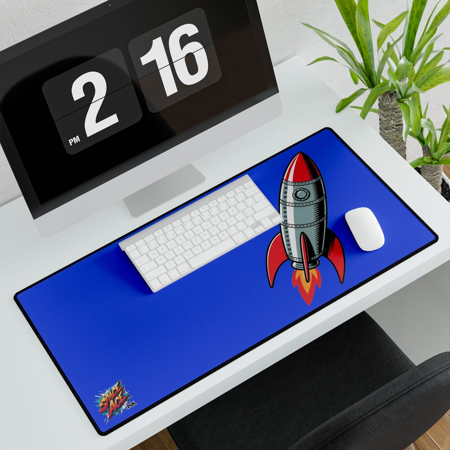 Retro Rocket Illustration Desk Mat - Space, Vintage Comic Style