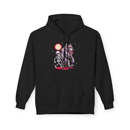 Spooky Friends Hoodie - Quirky Skeleton & Werewolf Design, Halloween Hoodie, Funny Graphic Hoodie