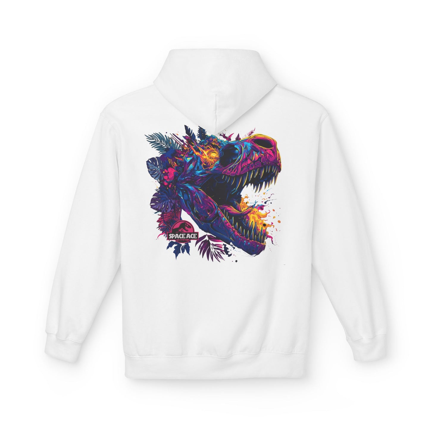 T-Rex Neon Jungle Hoodie — Colorful Dinosaur Graphic Pullover