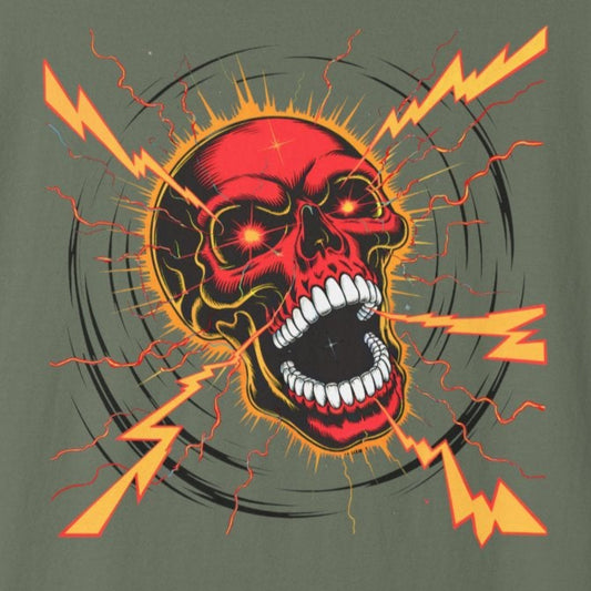 Electric Skull RED, Garment-Dyed Graphic Tee for Music Lovers, Halloween, Festival Wear