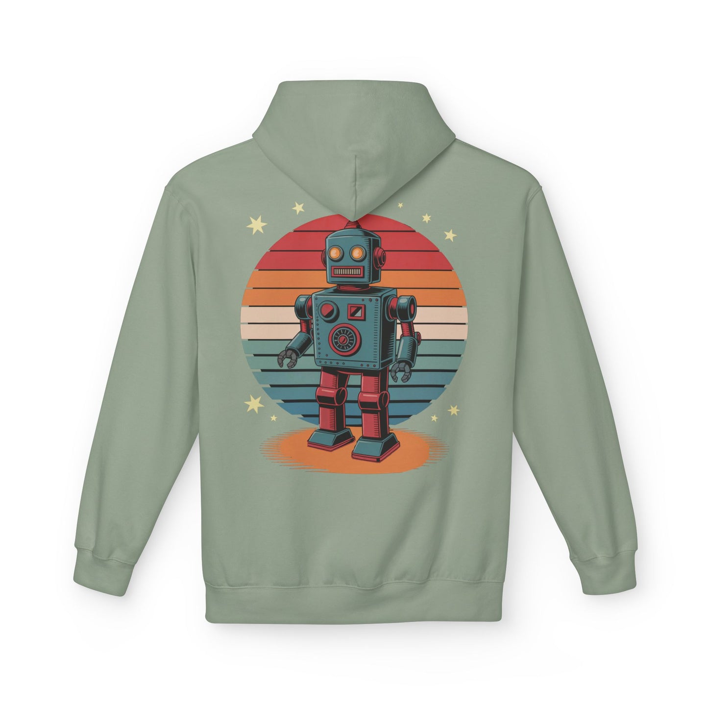 Retro Robot Hoodie – Vintage Sunset Space Toy Graphic