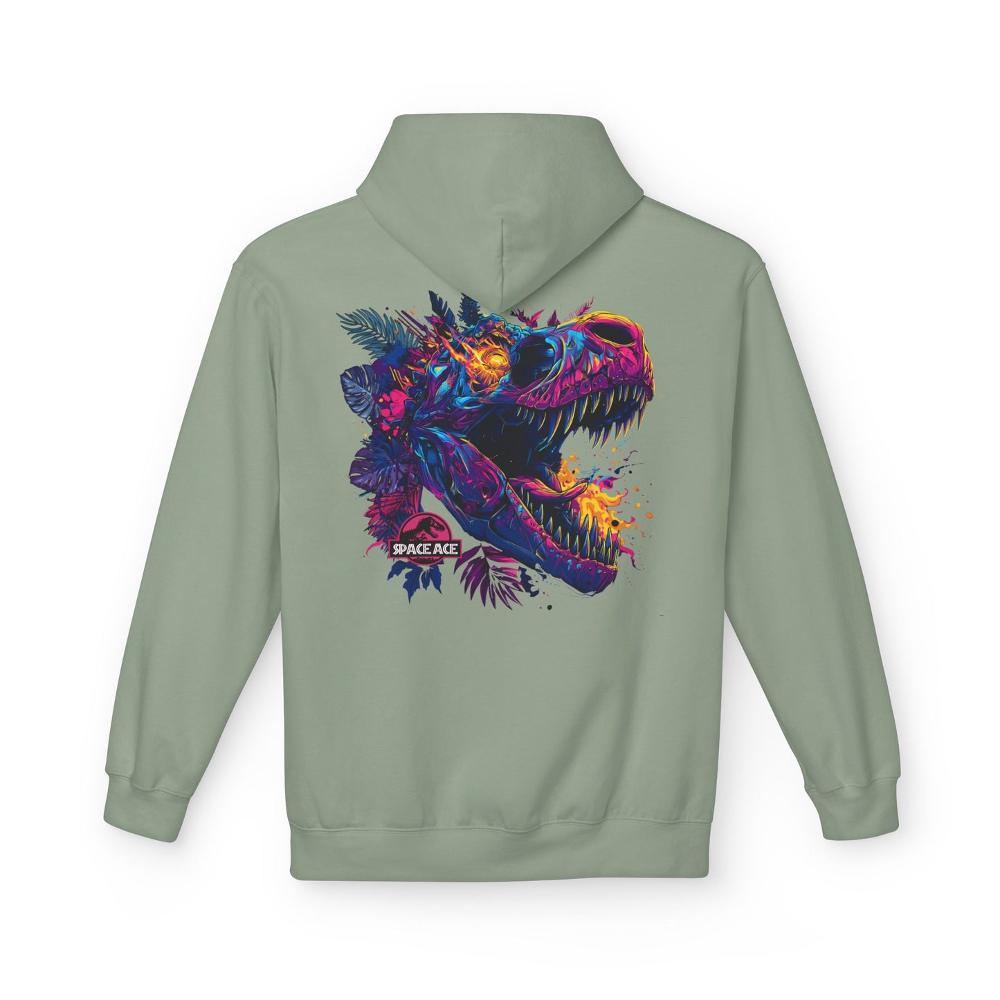 T-Rex Neon Jungle Hoodie — Colorful Dinosaur Graphic Pullover