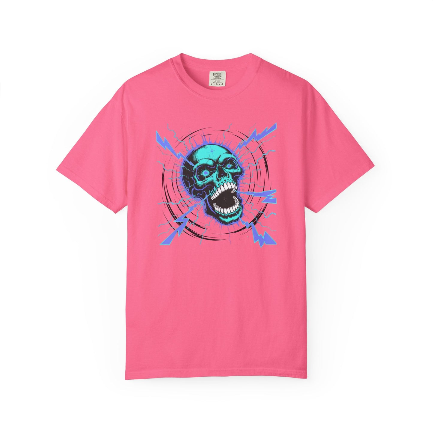 Electric Skull BLUE, Garment-Dyed Graphic Tee for Music Lovers, Halloween, Festival Wear