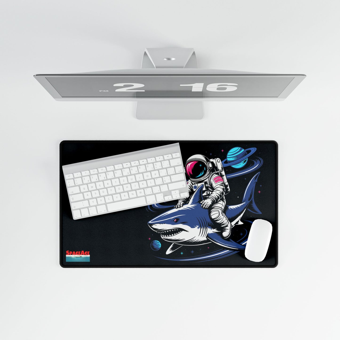 Astronaut Riding Shark Desk Mat - Space Shark Gaming Deskpad