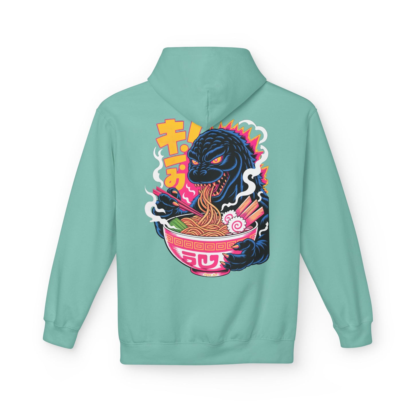 Kaiju Ramen Lover Hoodie — Neon Godzilla Eating Ramen Streetwear