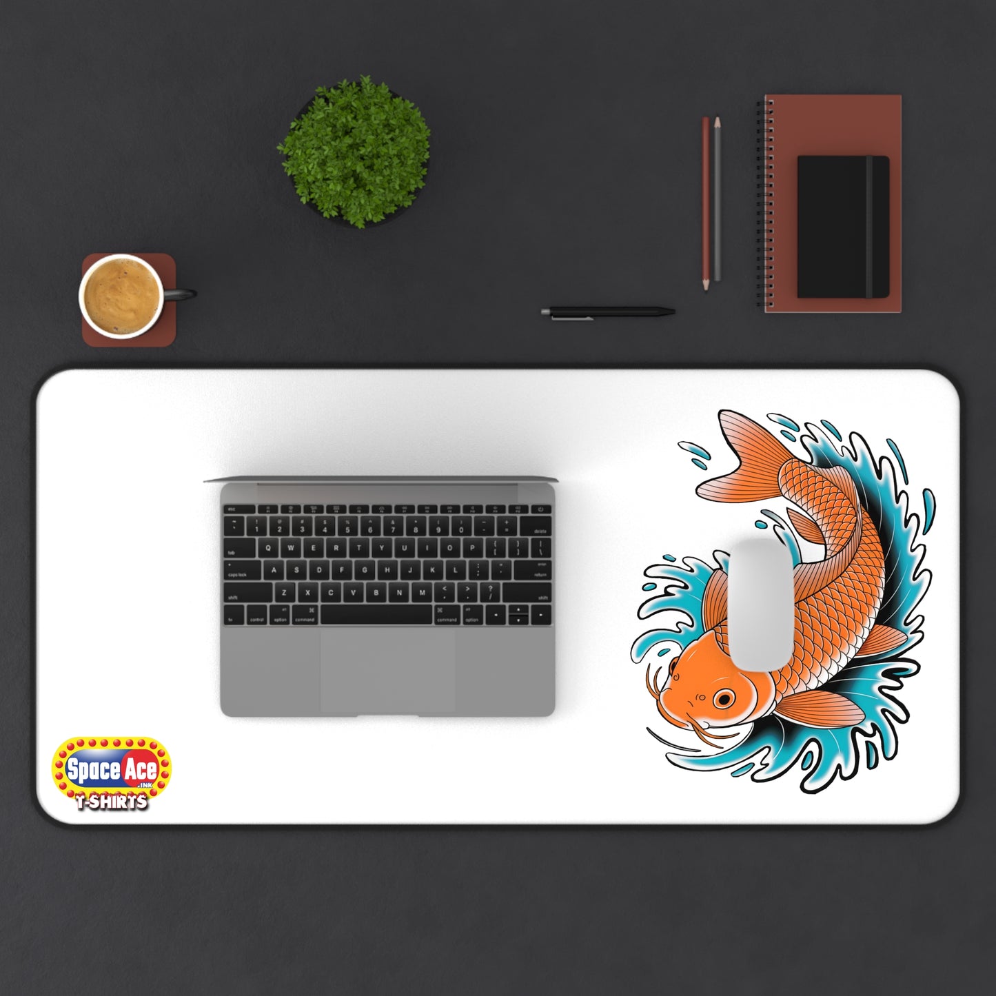 Koi Fish Splash Desk Mat - Blue Mousepad Desk Pad