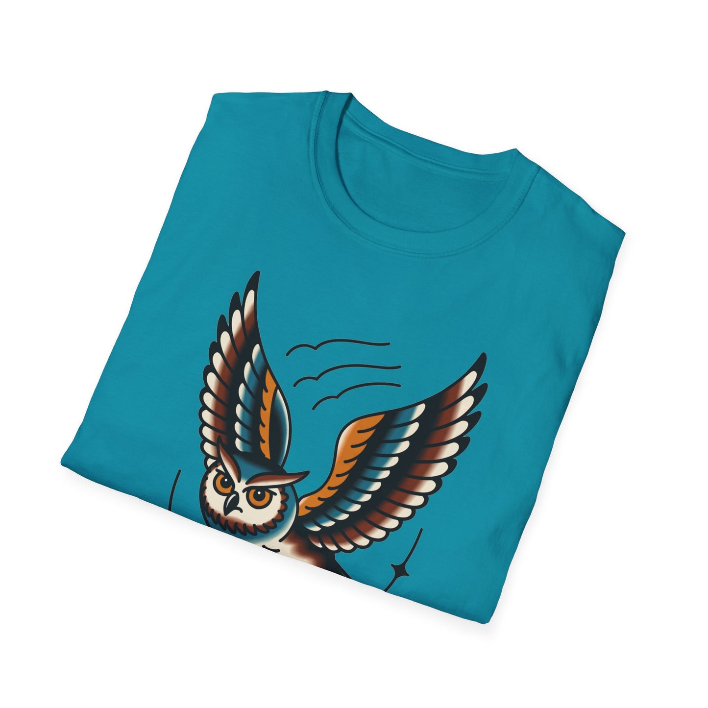 Vintage Owl Illustration T-Shirt - Flying Owl Tattoo Design